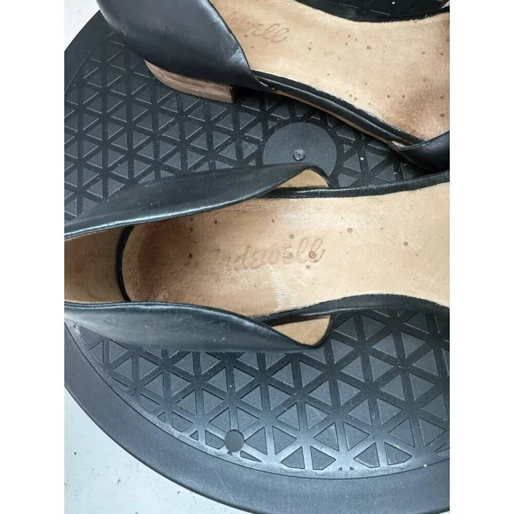Madewell Slip On Flat Sandals Black Leather Straps Sz 7.5
